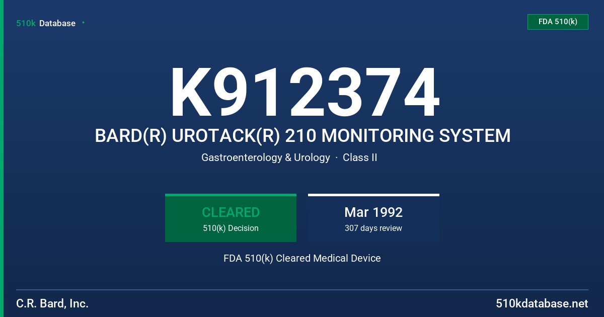 K912374 BARD(R) UROTACK(R) 210 MONITORING SYSTEM FDA 510(k) Cleared Medical Device