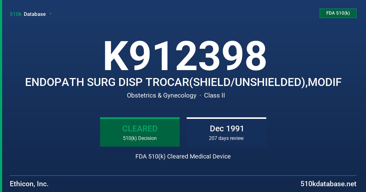 K912398 ENDOPATH SURG DISP TROCAR(SHIELD/UNSHIELDED),MODIF FDA 510(k) Cleared Medical Device