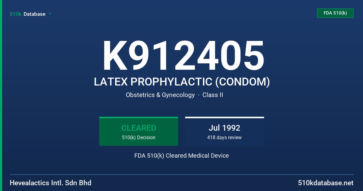 K912405 LATEX PROPHYLACTIC (CONDOM) FDA 510(k) Cleared Medical Device