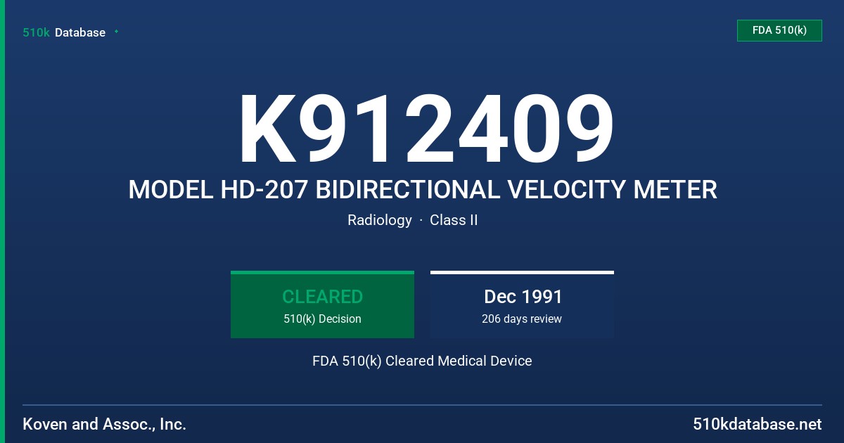 K912409 MODEL HD-207 BIDIRECTIONAL VELOCITY METER FDA 510(k) Cleared Medical Device