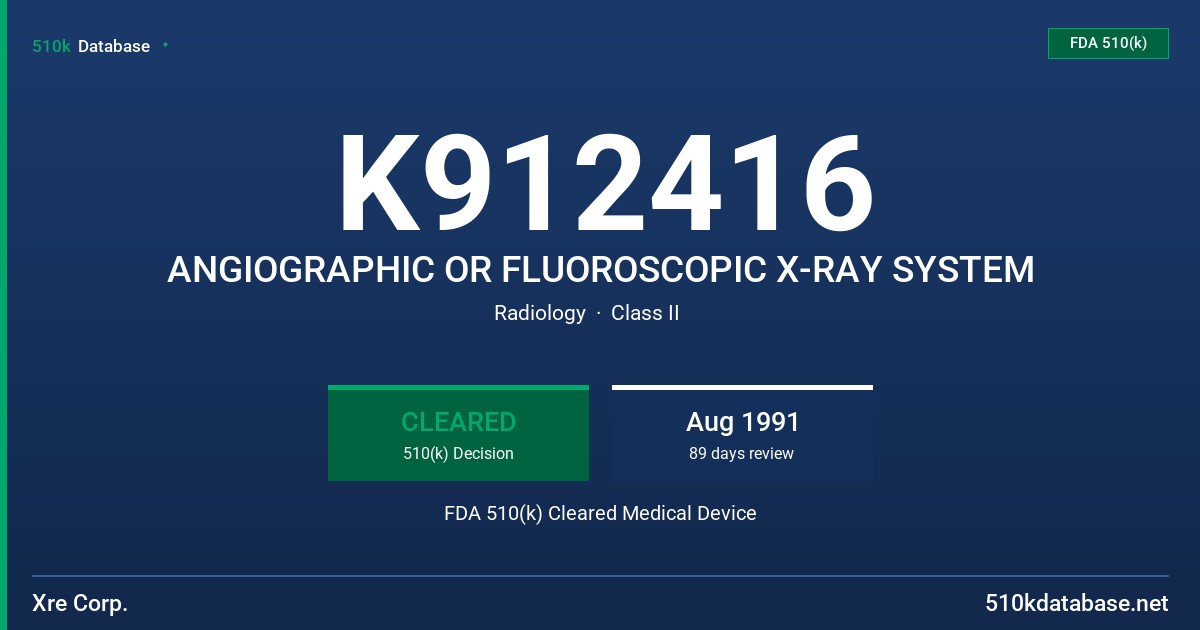 K912416 ANGIOGRAPHIC OR FLUOROSCOPIC X-RAY SYSTEM FDA 510(k) Cleared Medical Device