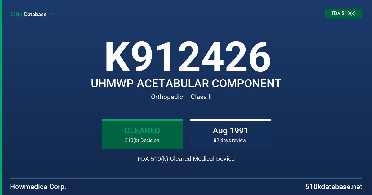 K912426 UHMWP ACETABULAR COMPONENT FDA 510(k) Cleared Medical Device