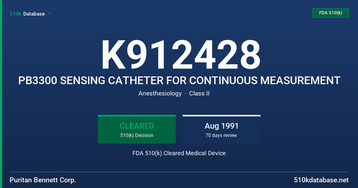 K912428 PB3300 SENSING CATHETER FOR CONTINUOUS MEASUREMENT FDA 510(k) Cleared Medical Device