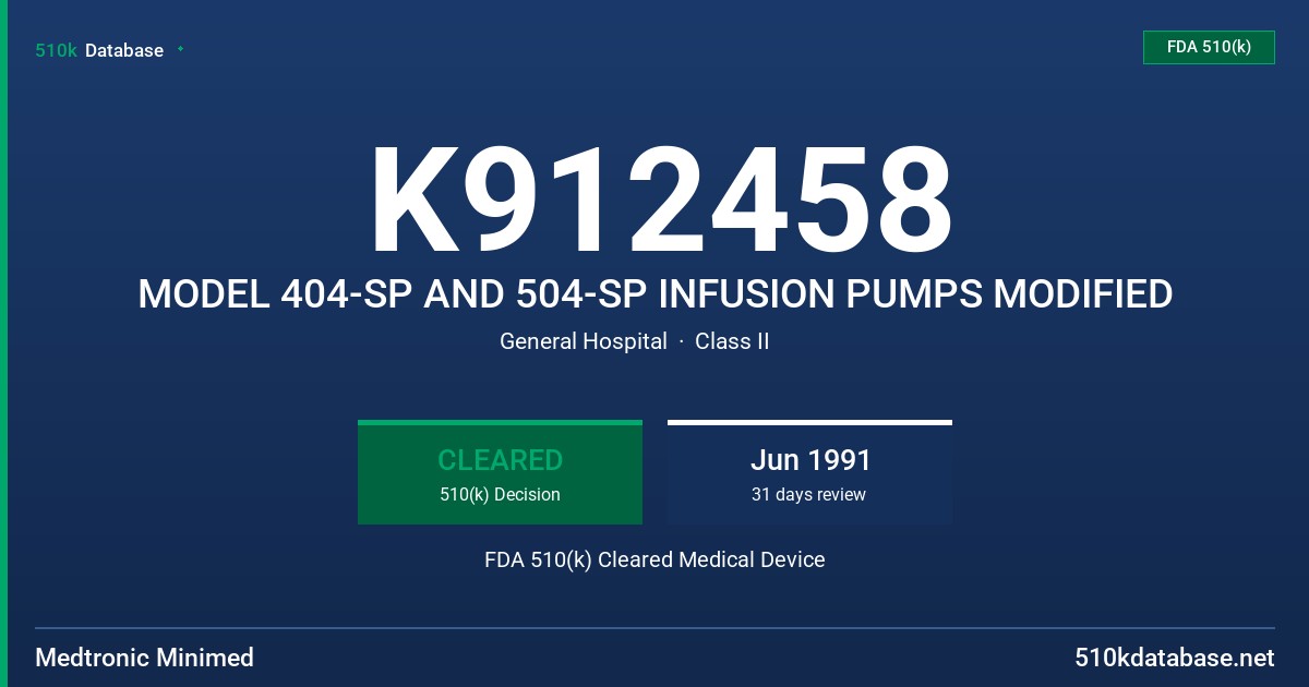 K912458 MODEL 404-SP AND 504-SP INFUSION PUMPS MODIFIED FDA 510(k) Cleared Medical Device