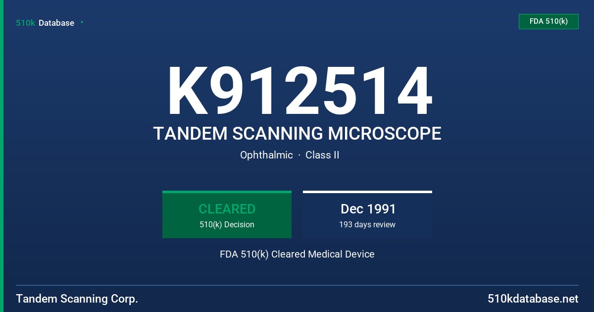 K912514 TANDEM SCANNING MICROSCOPE FDA 510(k) Cleared Medical Device