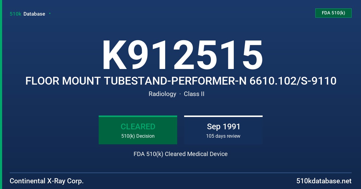 K912515 FLOOR MOUNT TUBESTAND-PERFORMER-N 6610.102/S-9110 FDA 510(k) Cleared Medical Device