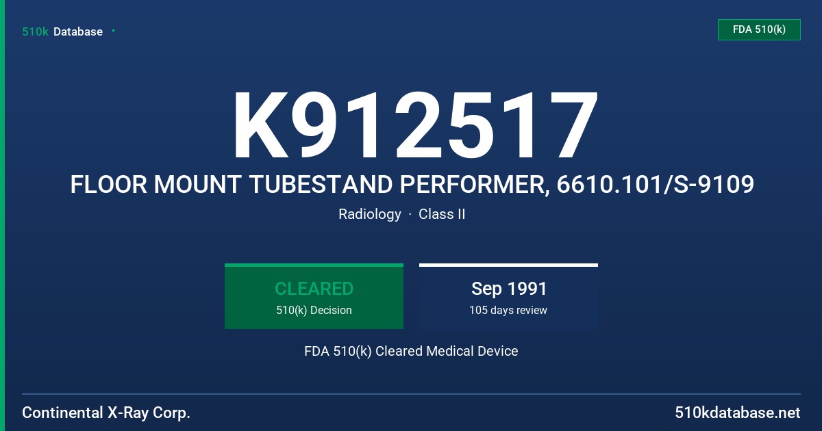 K912517 FLOOR MOUNT TUBESTAND PERFORMER, 6610.101/S-9109 FDA 510(k) Cleared Medical Device