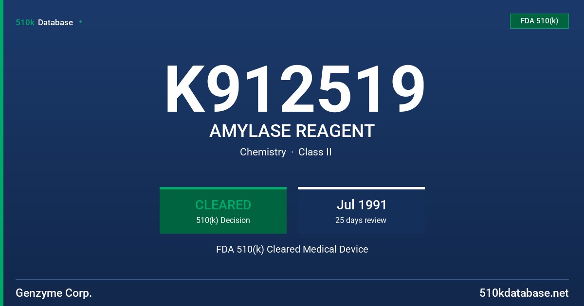 K912519 AMYLASE REAGENT FDA 510(k) Cleared Medical Device