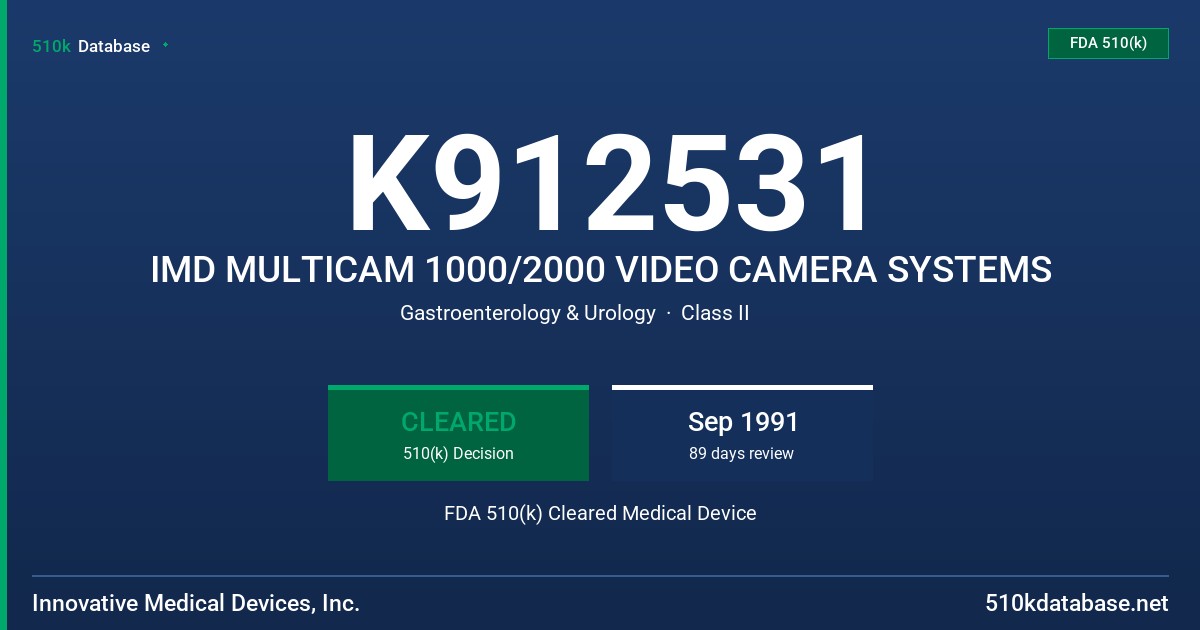 K912531 IMD MULTICAM 1000/2000 VIDEO CAMERA SYSTEMS FDA 510(k) Cleared Medical Device