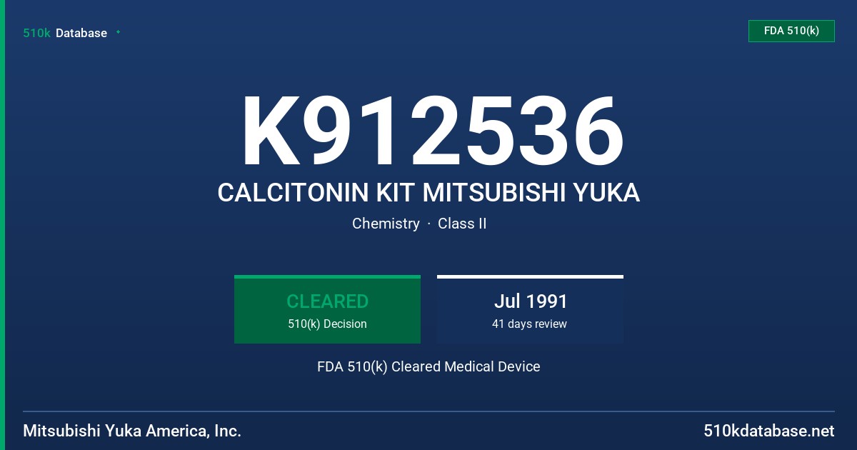 K912536 CALCITONIN KIT MITSUBISHI YUKA FDA 510(k) Cleared Medical Device