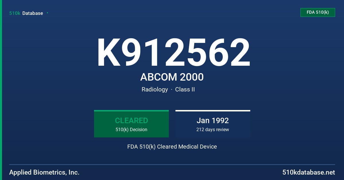 K912562 ABCOM 2000 FDA 510(k) Cleared Medical Device