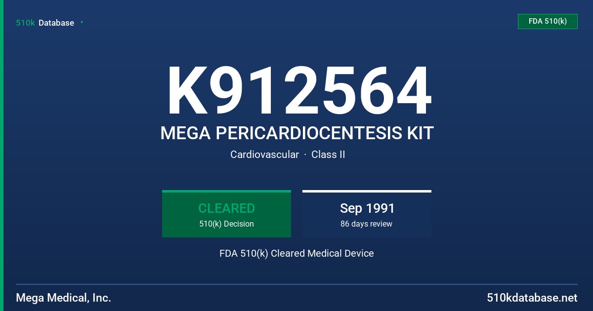 K912564 MEGA PERICARDIOCENTESIS KIT FDA 510(k) Cleared Medical Device