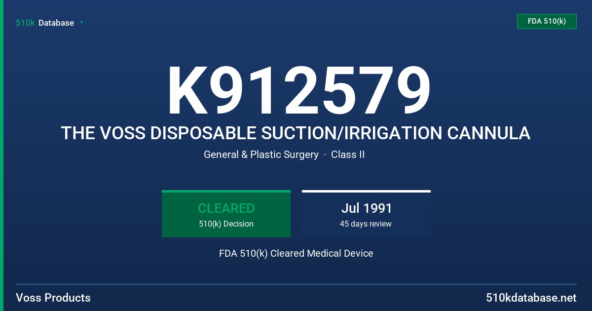 K912579 THE VOSS DISPOSABLE SUCTION/IRRIGATION CANNULA FDA 510(k) Cleared Medical Device