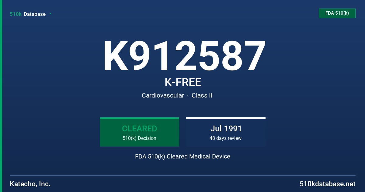 K912587 K-FREE FDA 510(k) Cleared Medical Device
