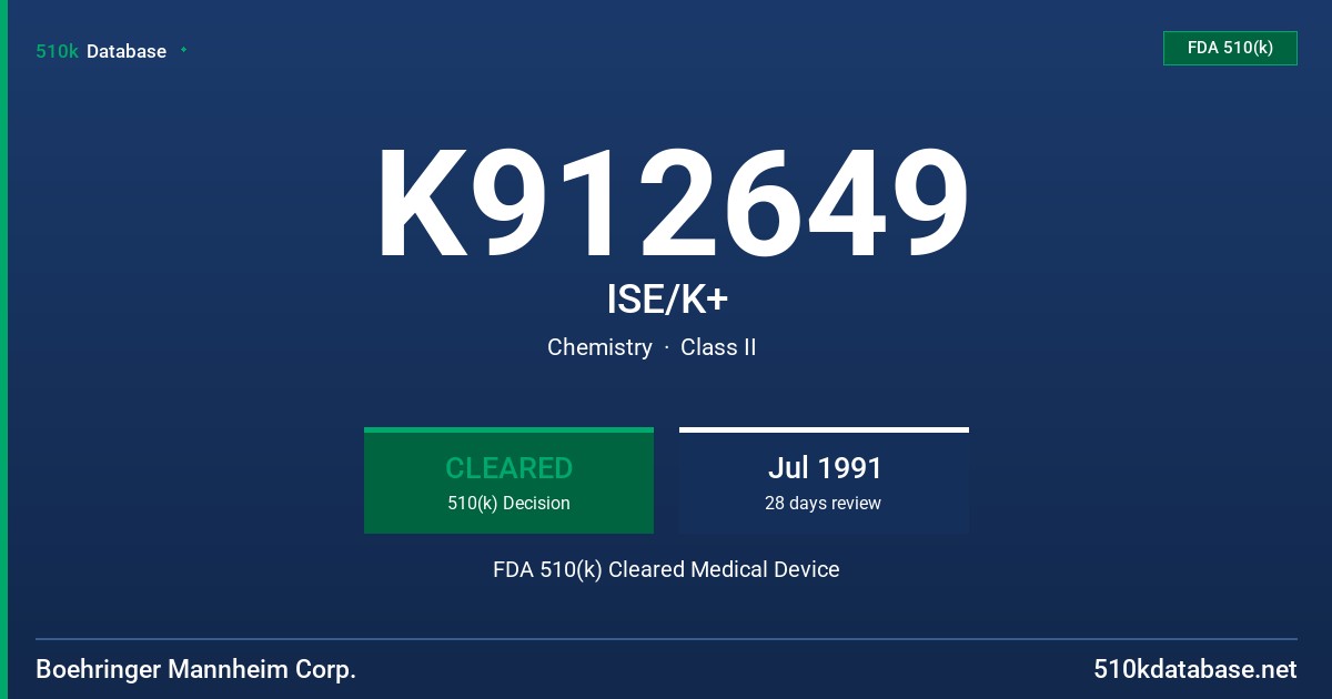 K912649 ISE/K+ FDA 510(k) Cleared Medical Device