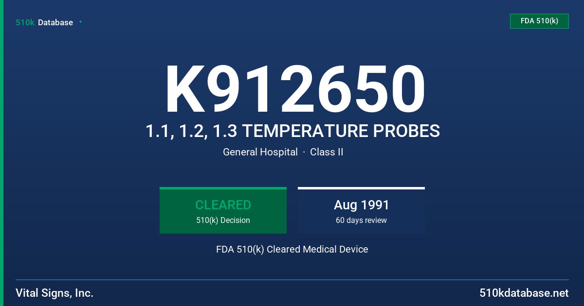 K912650 1.1, 1.2, 1.3 TEMPERATURE PROBES FDA 510(k) Cleared Medical Device