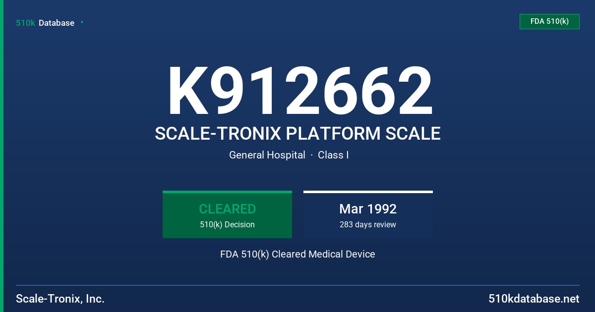 K912662 SCALE-TRONIX PLATFORM SCALE FDA 510(k) Cleared Medical Device