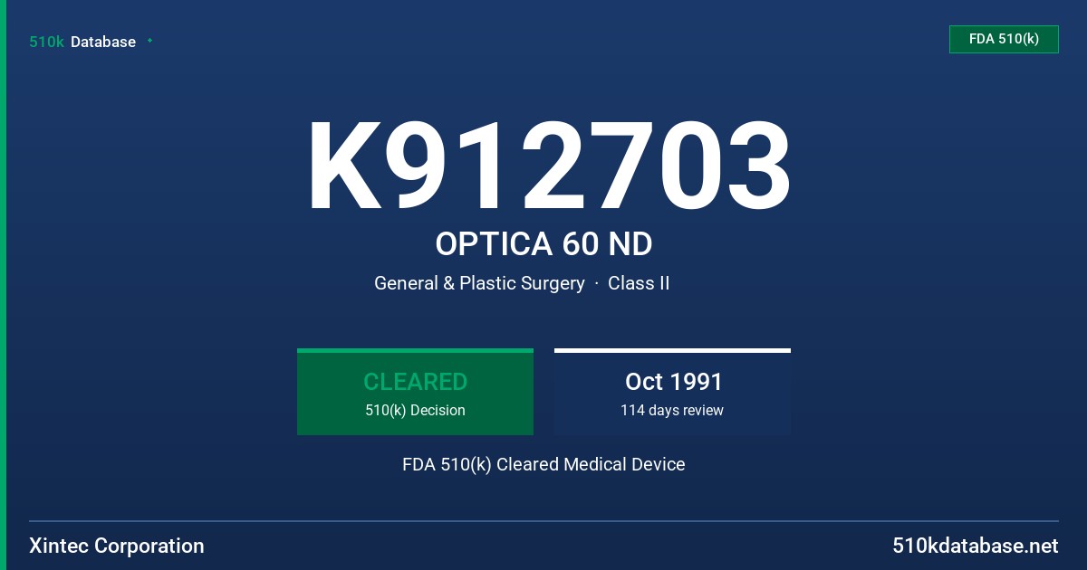 K912703 OPTICA 60 ND FDA 510(k) Cleared Medical Device