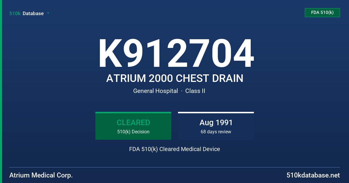 K912704 ATRIUM 2000 CHEST DRAIN FDA 510(k) Cleared Medical Device
