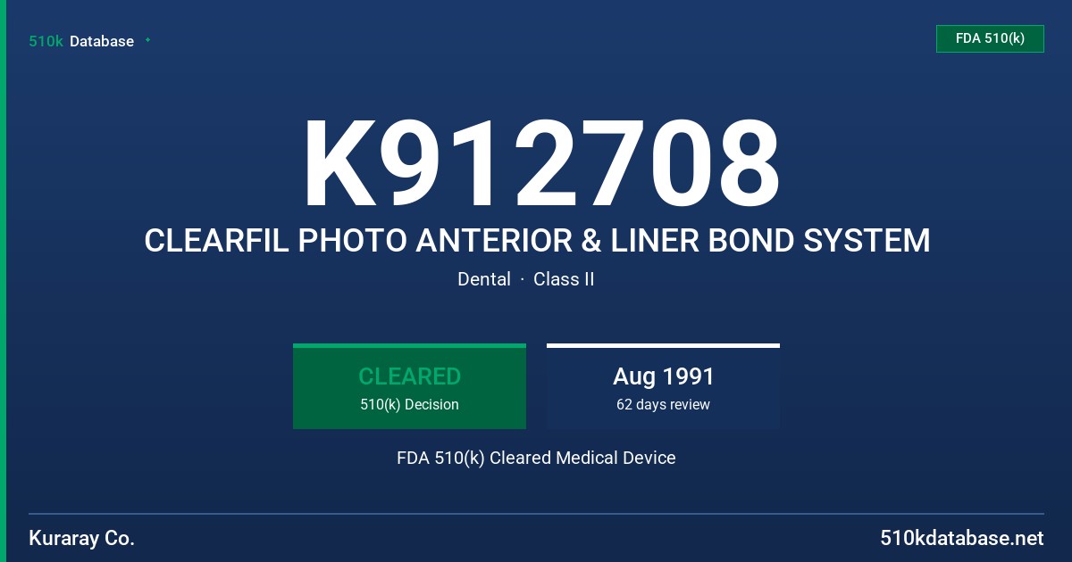 K912708 CLEARFIL PHOTO ANTERIOR & LINER BOND SYSTEM FDA 510(k) Cleared Medical Device