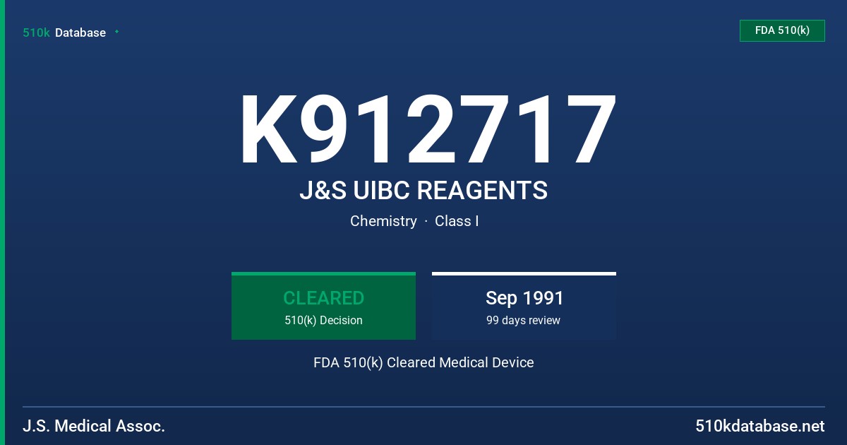 K912717 J&S UIBC REAGENTS FDA 510(k) Cleared Medical Device