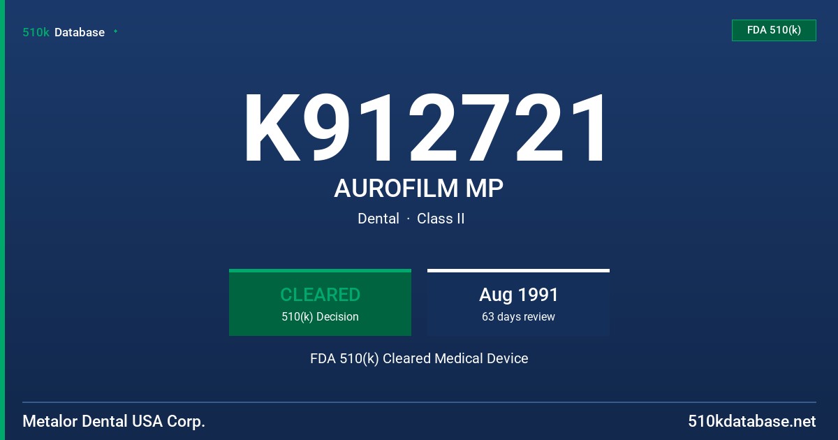 K912721 AUROFILM MP FDA 510(k) Cleared Medical Device