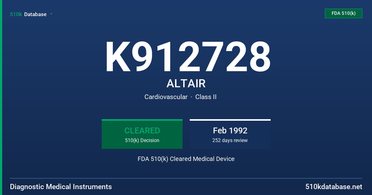 K912728 ALTAIR FDA 510(k) Cleared Medical Device