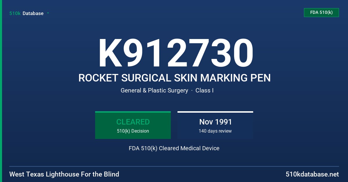 K912730 ROCKET SURGICAL SKIN MARKING PEN FDA 510(k) Cleared Medical Device