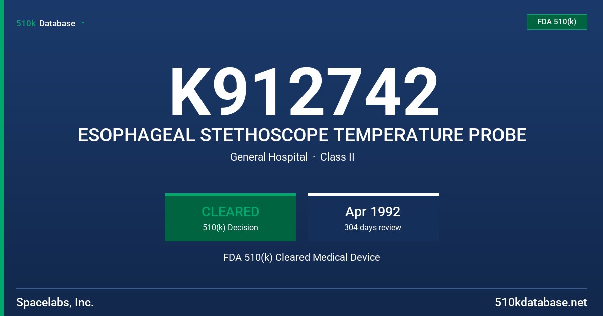 K912742 ESOPHAGEAL STETHOSCOPE TEMPERATURE PROBE FDA 510(k) Cleared Medical Device
