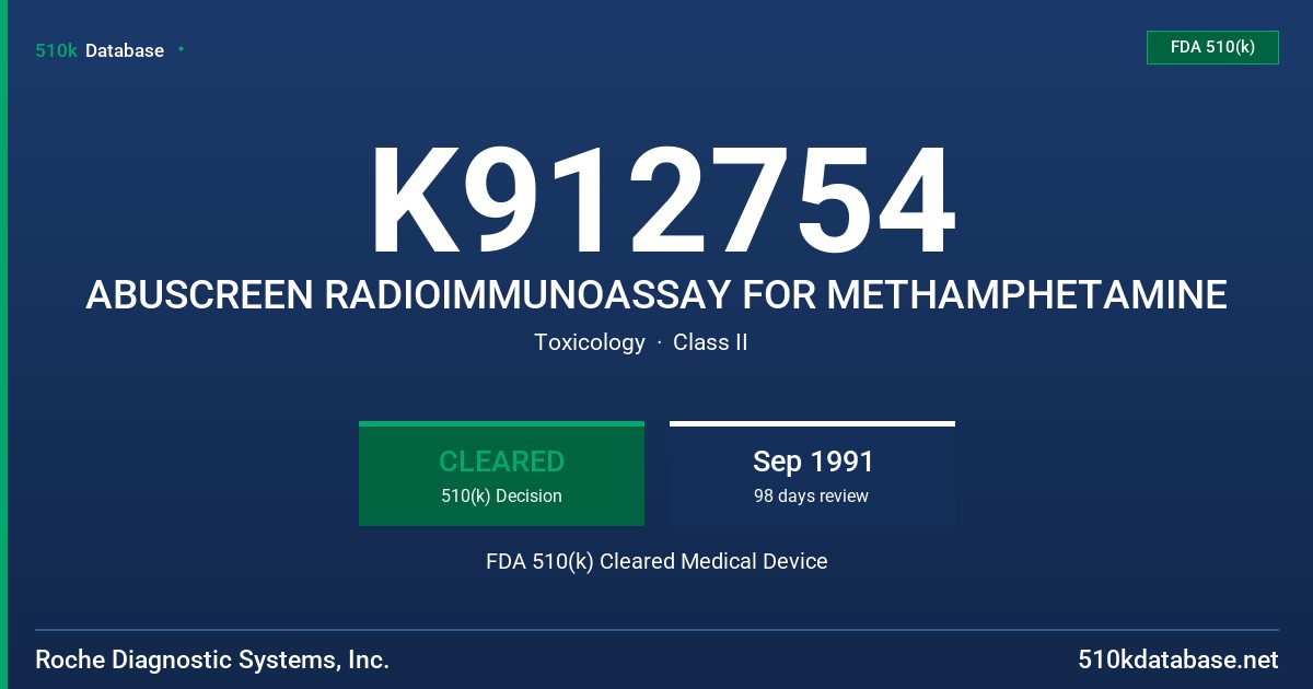 K912754 ABUSCREEN RADIOIMMUNOASSAY FOR METHAMPHETAMINE FDA 510(k) Cleared Medical Device