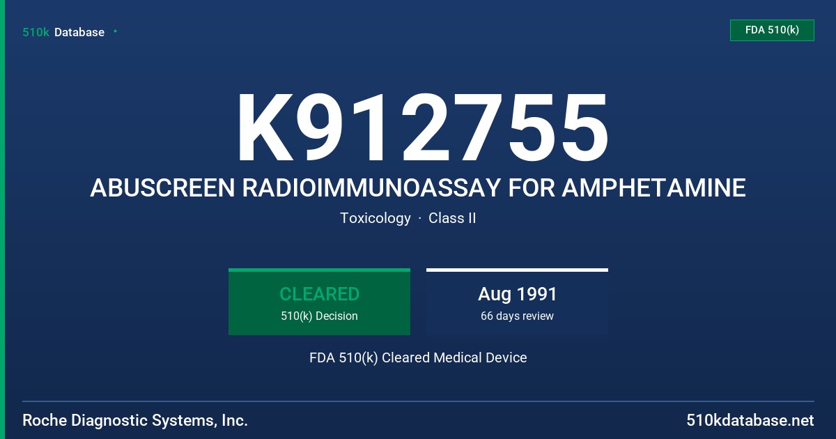 K912755 ABUSCREEN RADIOIMMUNOASSAY FOR AMPHETAMINE FDA 510(k) Cleared Medical Device