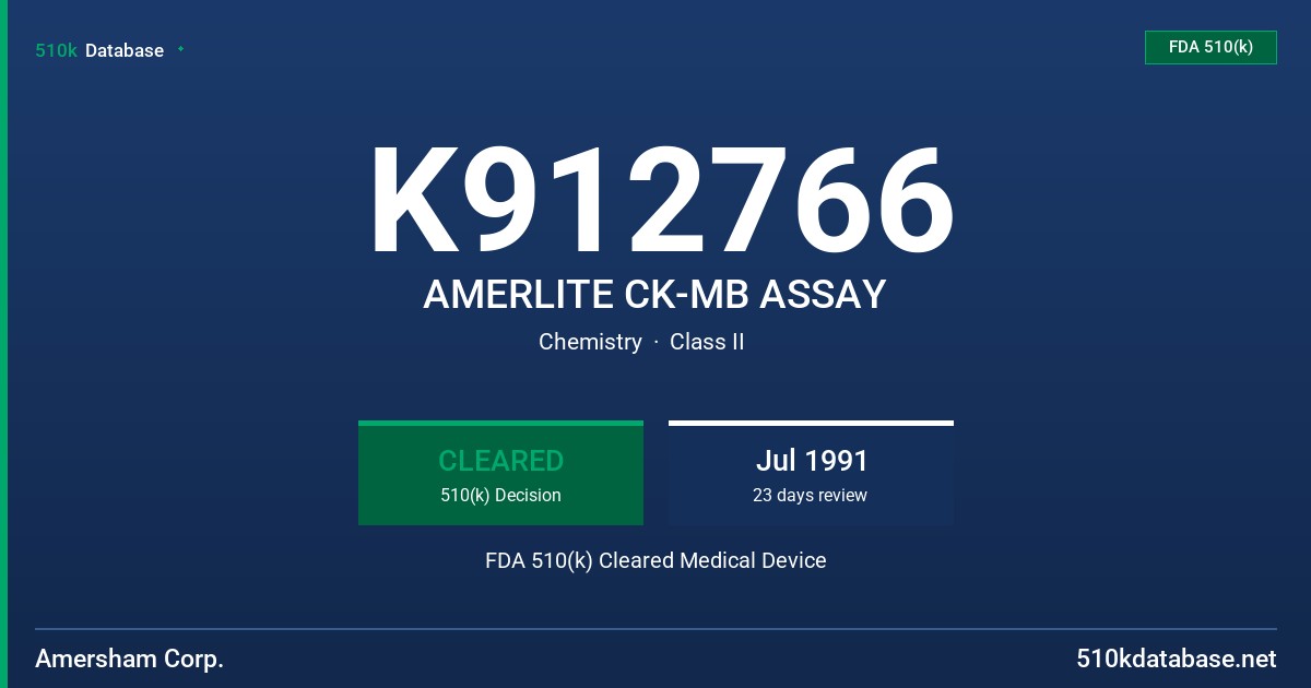 K912766 AMERLITE CK-MB ASSAY FDA 510(k) Cleared Medical Device