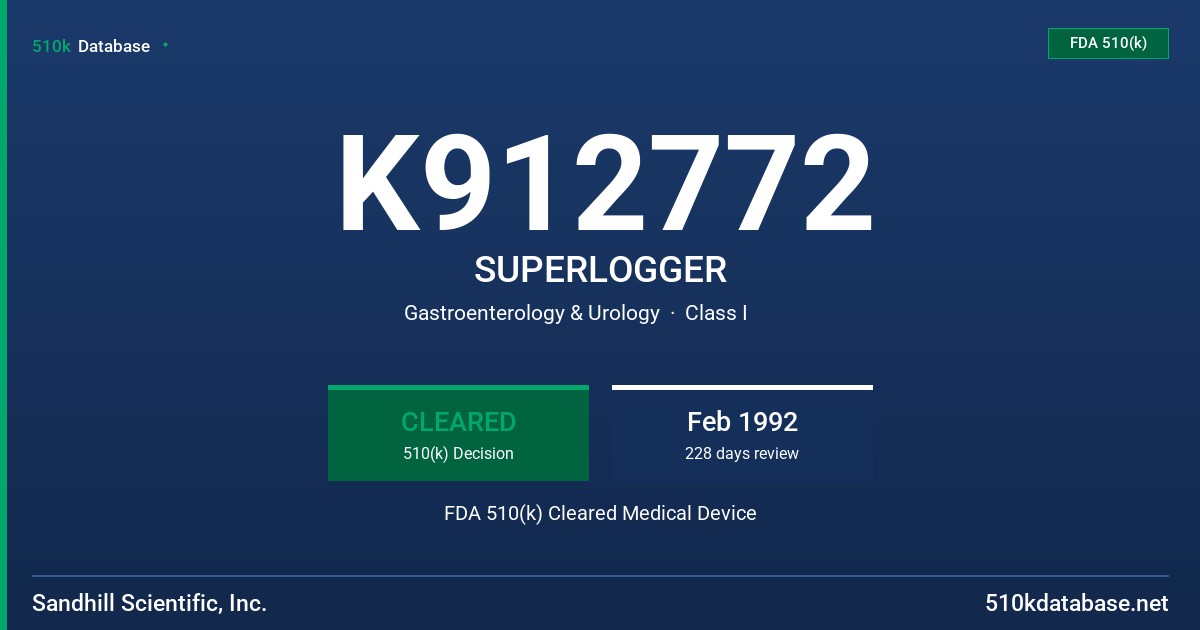 K912772 SUPERLOGGER FDA 510(k) Cleared Medical Device