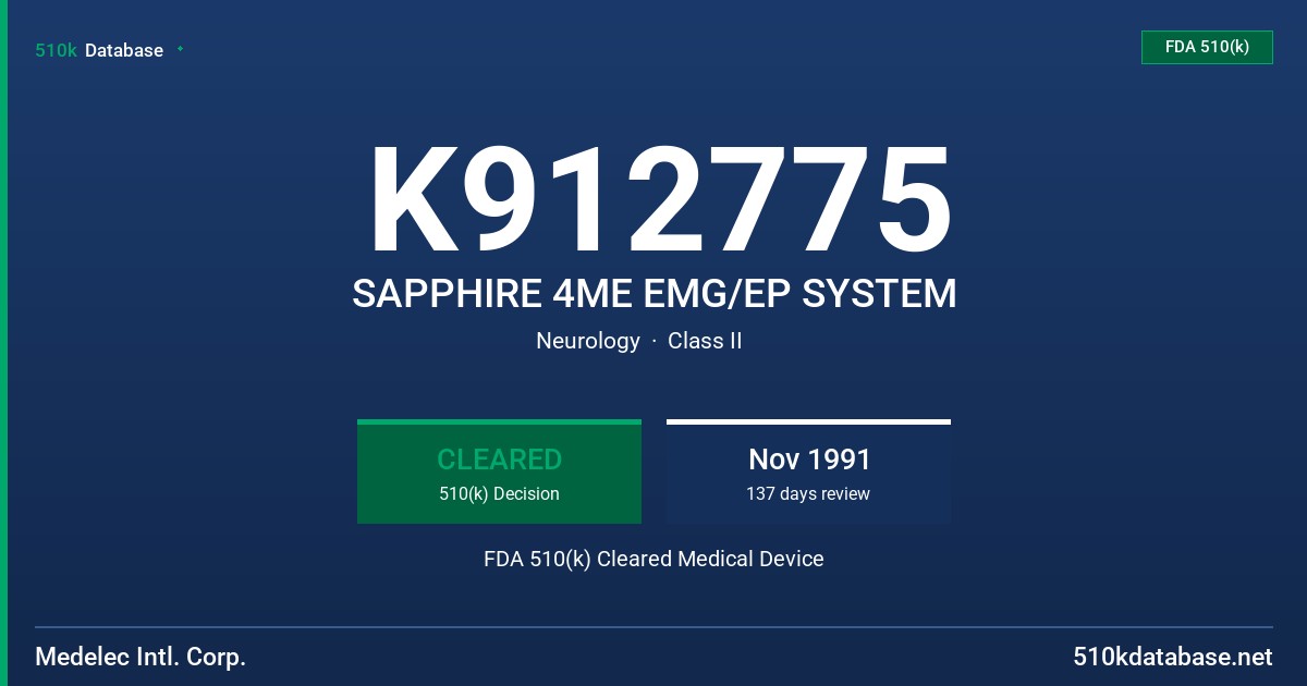 K912775 SAPPHIRE 4ME EMG/EP SYSTEM FDA 510(k) Cleared Medical Device