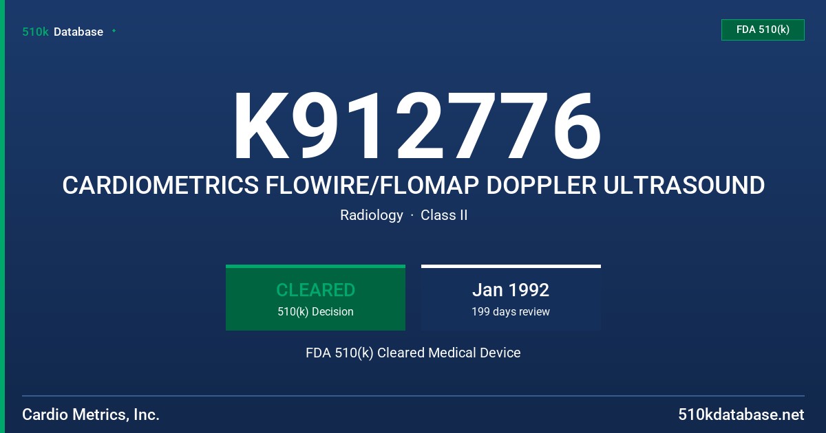 K912776 CARDIOMETRICS FLOWIRE/FLOMAP DOPPLER ULTRASOUND FDA 510(k) Cleared Medical Device