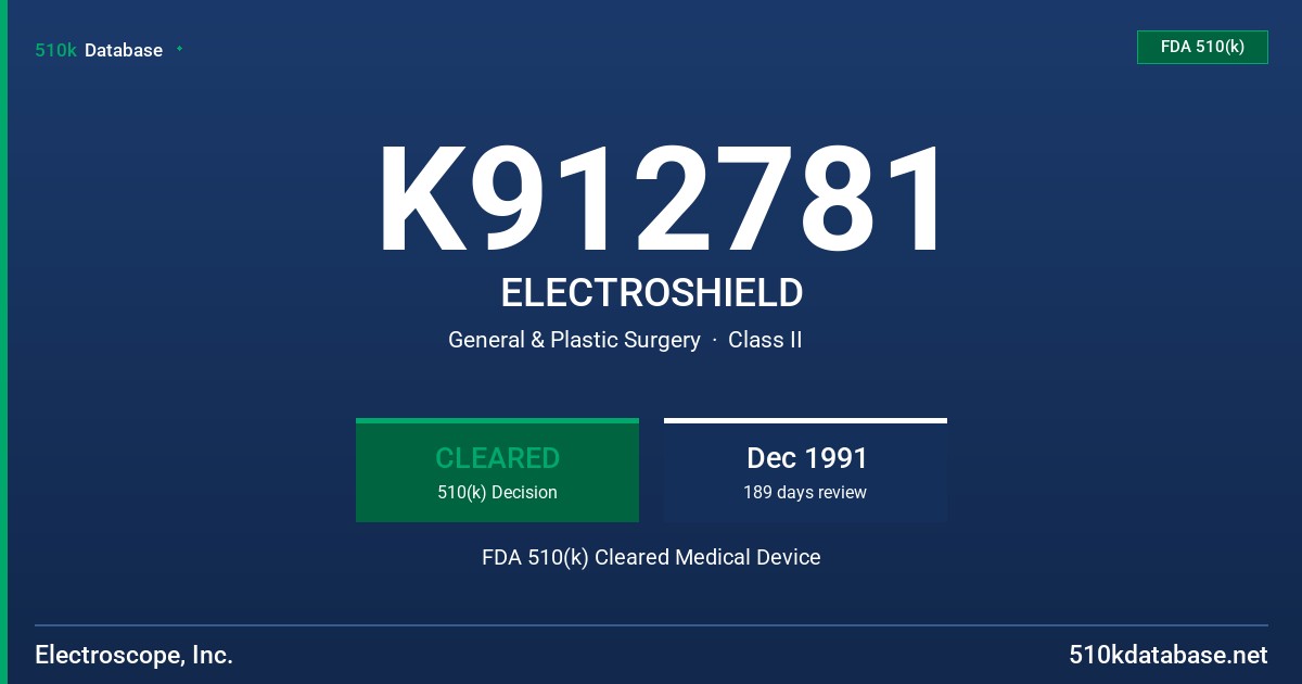 K912781 ELECTROSHIELD FDA 510(k) Cleared Medical Device