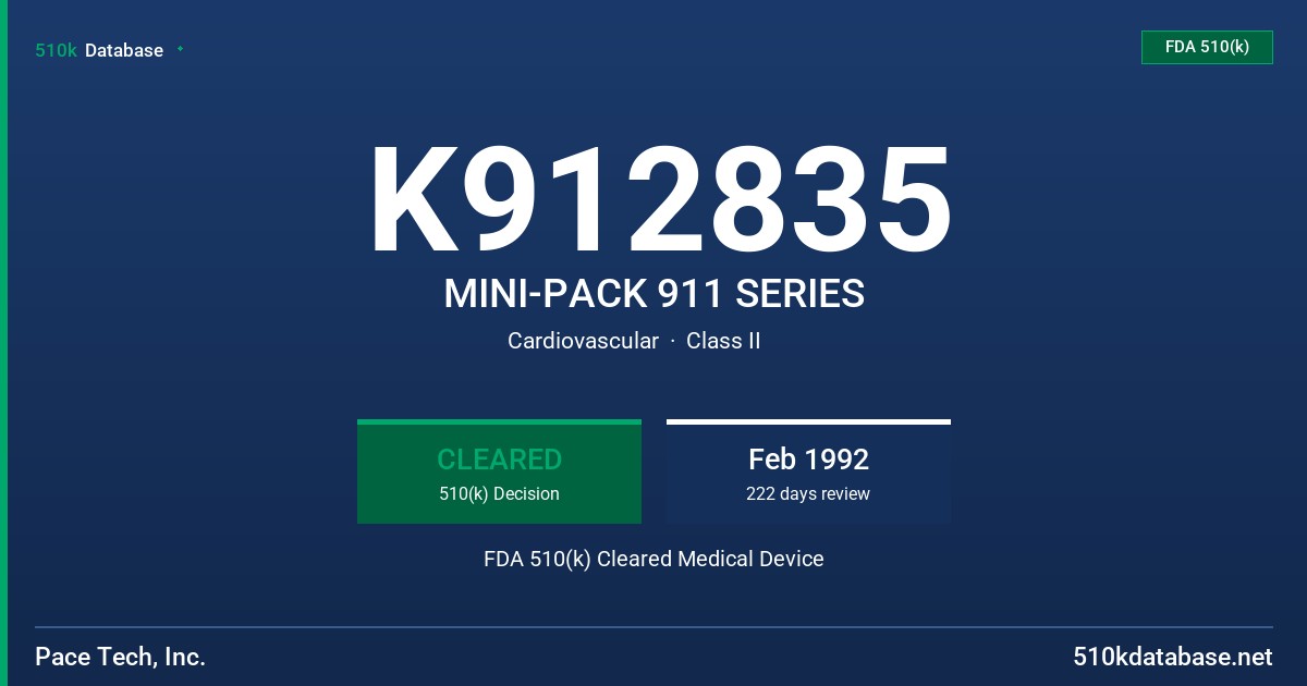 K912835 MINI-PACK 911 SERIES FDA 510(k) Cleared Medical Device