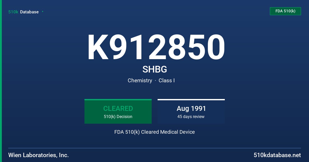 K912850 SHBG FDA 510(k) Cleared Medical Device