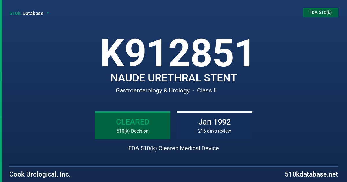 K912851 NAUDE URETHRAL STENT FDA 510(k) Cleared Medical Device