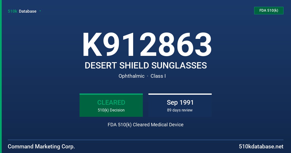 K912863 DESERT SHIELD SUNGLASSES FDA 510(k) Cleared Medical Device