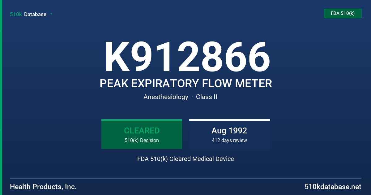 K912866 PEAK EXPIRATORY FLOW METER FDA 510(k) Cleared Medical Device