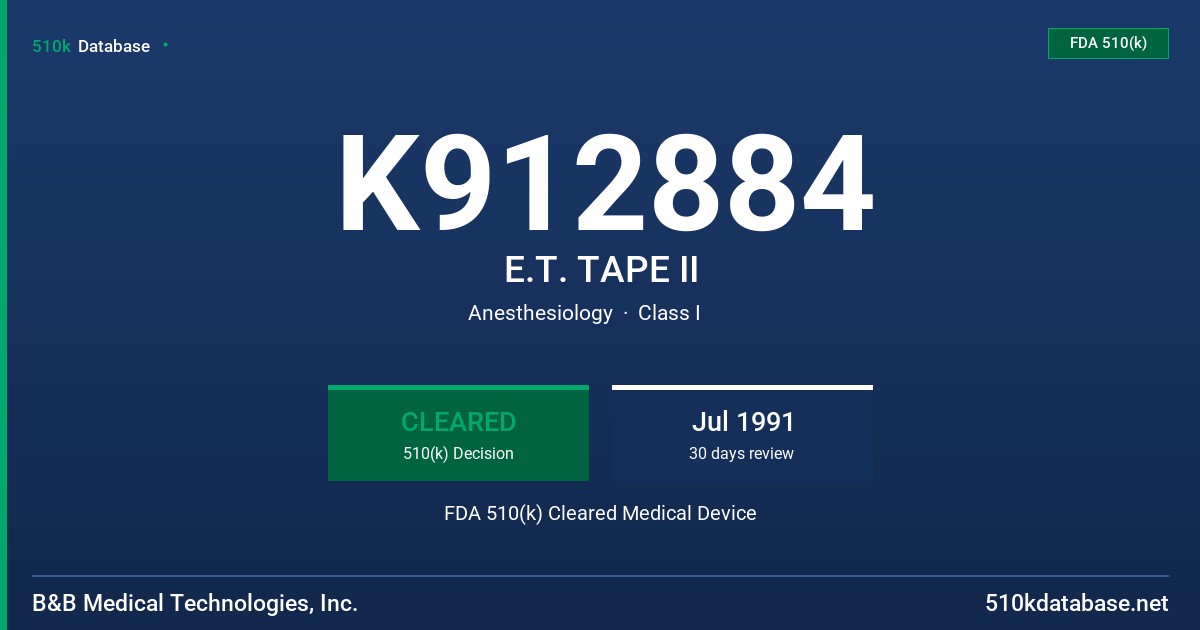 K912884 E.T. TAPE II FDA 510(k) Cleared Medical Device