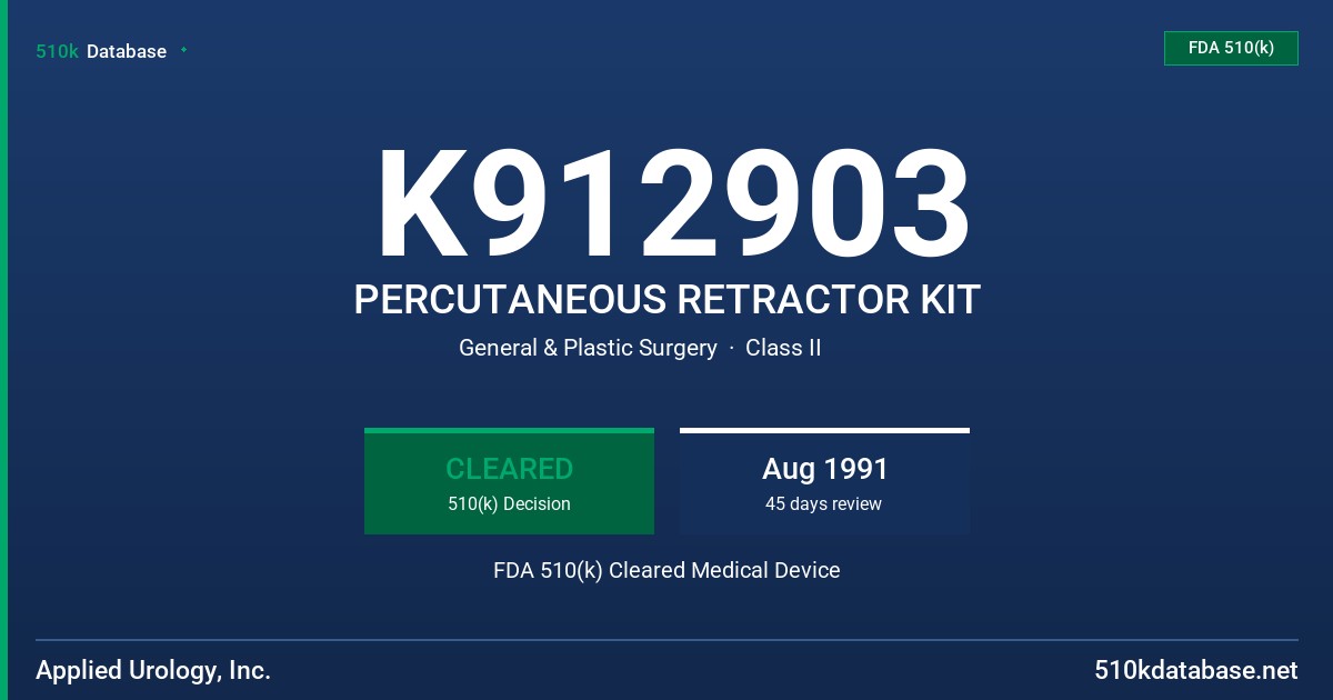 K912903 PERCUTANEOUS RETRACTOR KIT FDA 510(k) Cleared Medical Device
