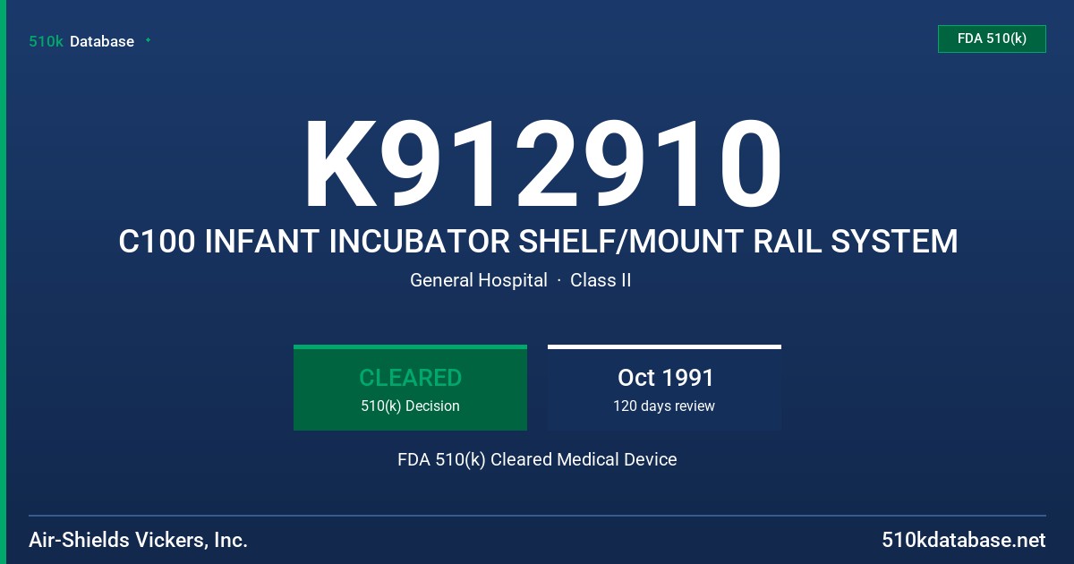 K912910 C100 INFANT INCUBATOR SHELF/MOUNT RAIL SYSTEM FDA 510(k) Cleared Medical Device
