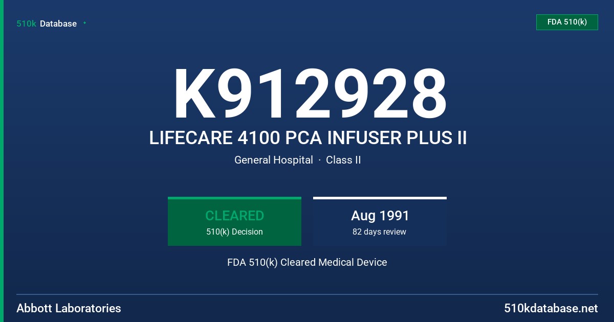 K912928 LIFECARE 4100 PCA INFUSER PLUS II FDA 510(k) Cleared Medical Device
