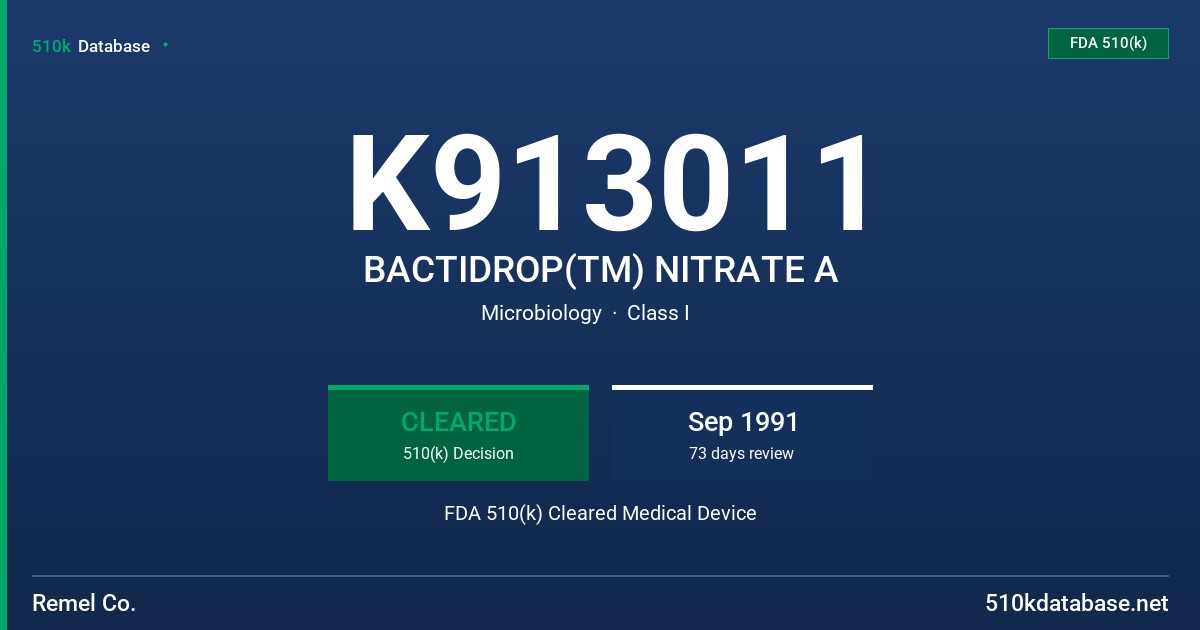K913011 BACTIDROP(TM) NITRATE A FDA 510(k) Cleared Medical Device