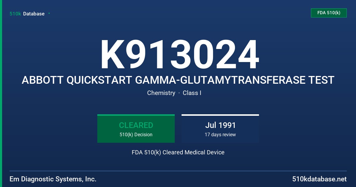 K913024 ABBOTT QUICKSTART GAMMA-GLUTAMYTRANSFERASE TEST FDA 510(k) Cleared Medical Device