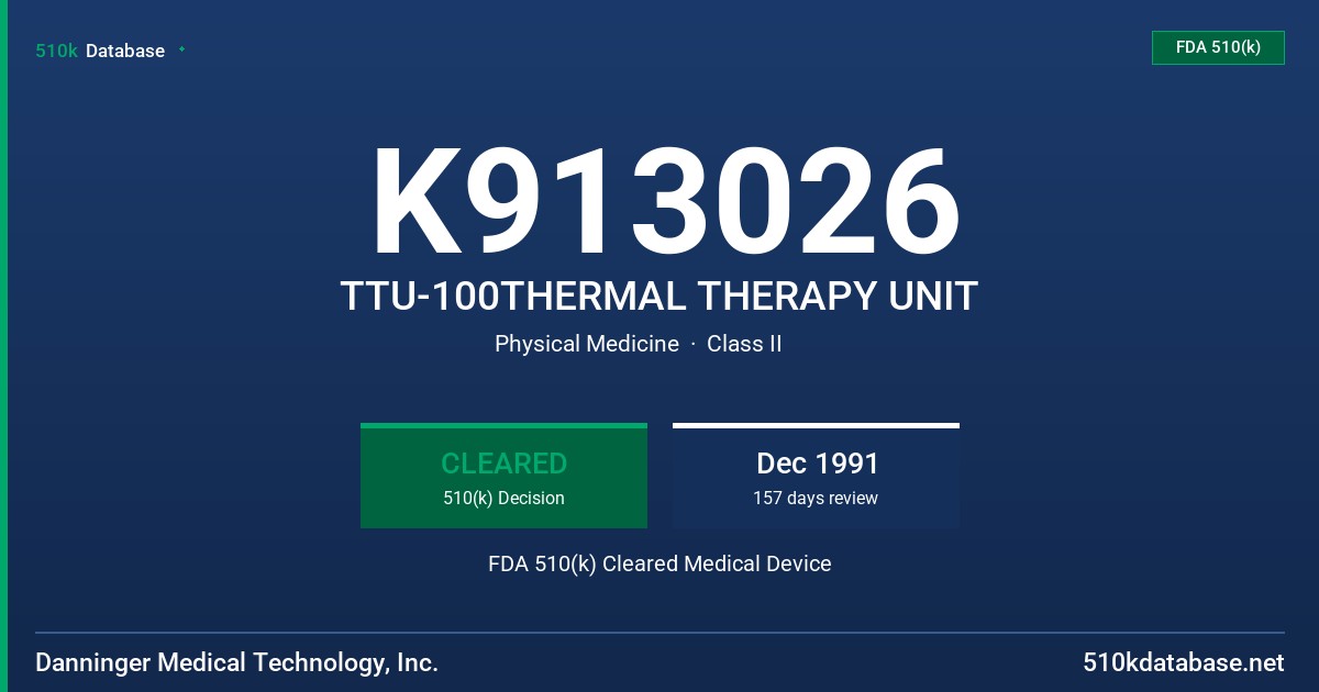 K913026 TTU-100THERMAL THERAPY UNIT FDA 510(k) Cleared Medical Device