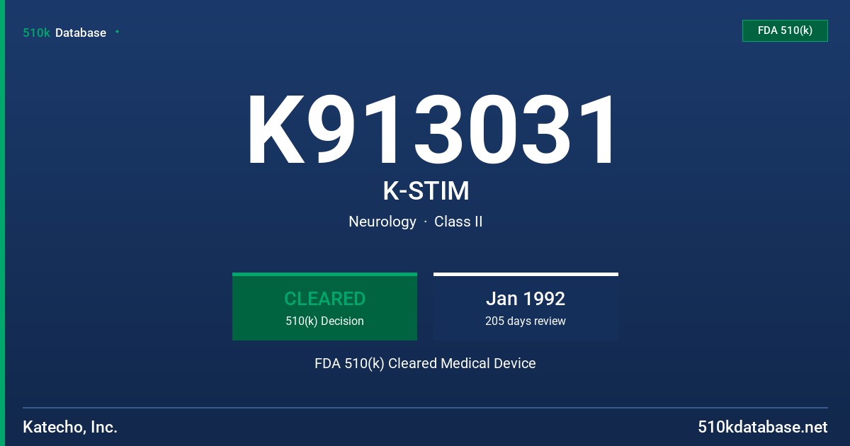 K913031 K-STIM FDA 510(k) Cleared Medical Device