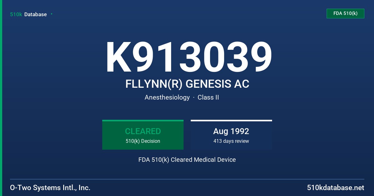 K913039 FLLYNN(R) GENESIS AC FDA 510(k) Cleared Medical Device